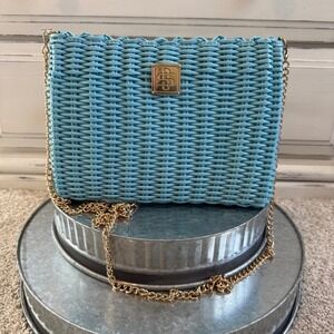 Simply Southern Key Largo Crossbody Bag Purse Light Blue Woven Chain Strap